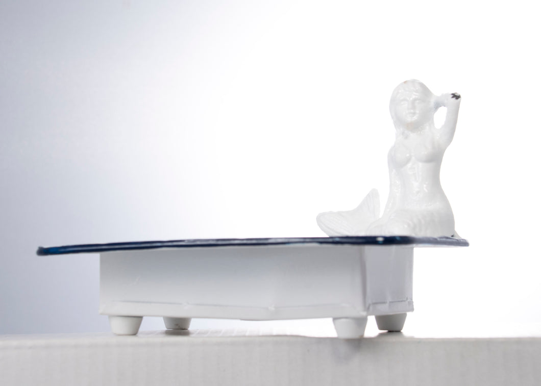Blue & White Enamel Mermaid Soap Dish