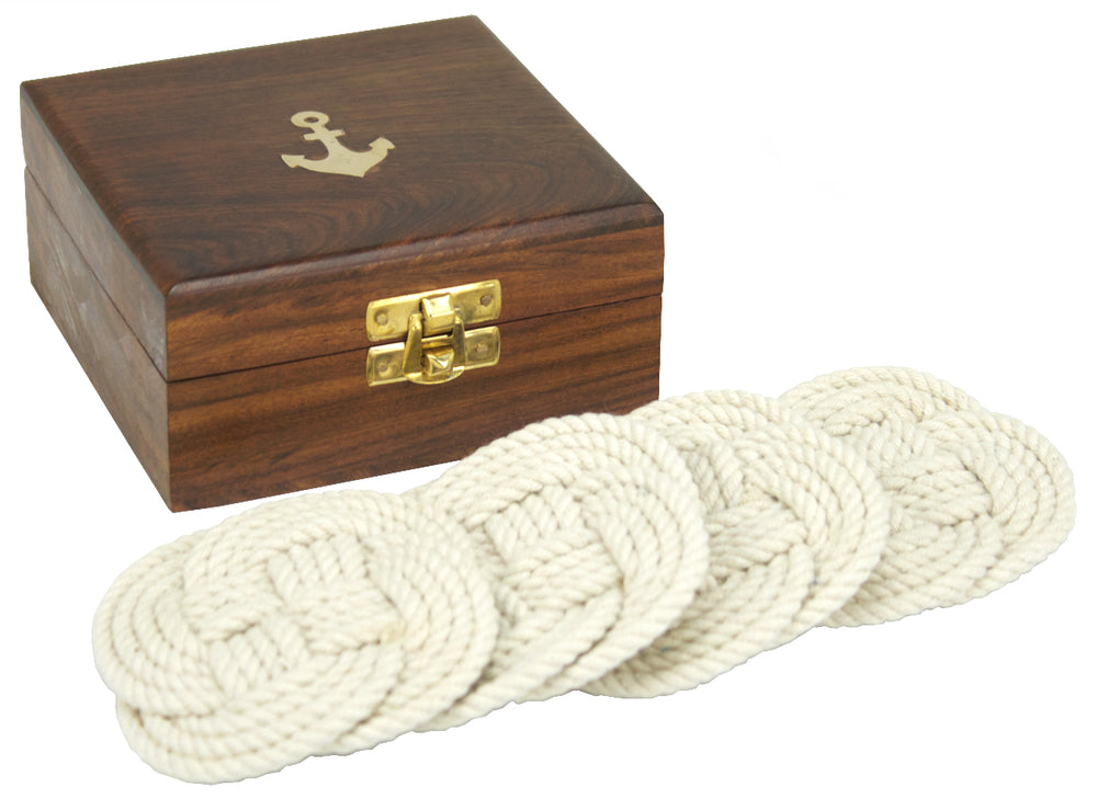 Anchor Box & 4 White Coasters