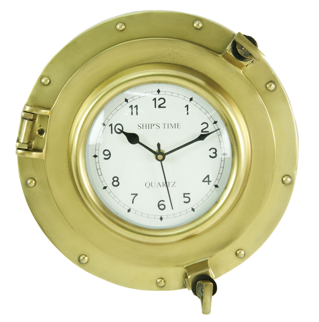 MAL-141 Porthole Clock Ant. Brass Over Aluminum